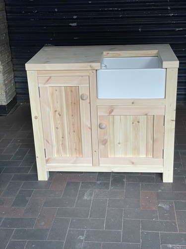 Unpainted sink unit with small - sink,